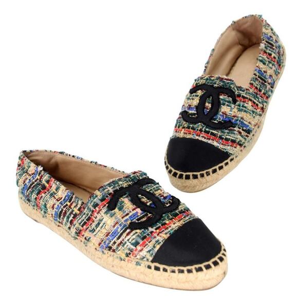 Chanel Espadrille 36 Tweed Canvas Leather Cap-toe Flats CC-0916N-0001